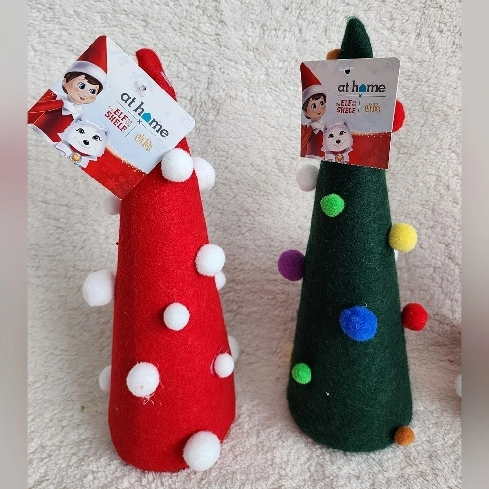 New the Elf on the shelf bundle of 3 felt Christmas trees with pompoms 10